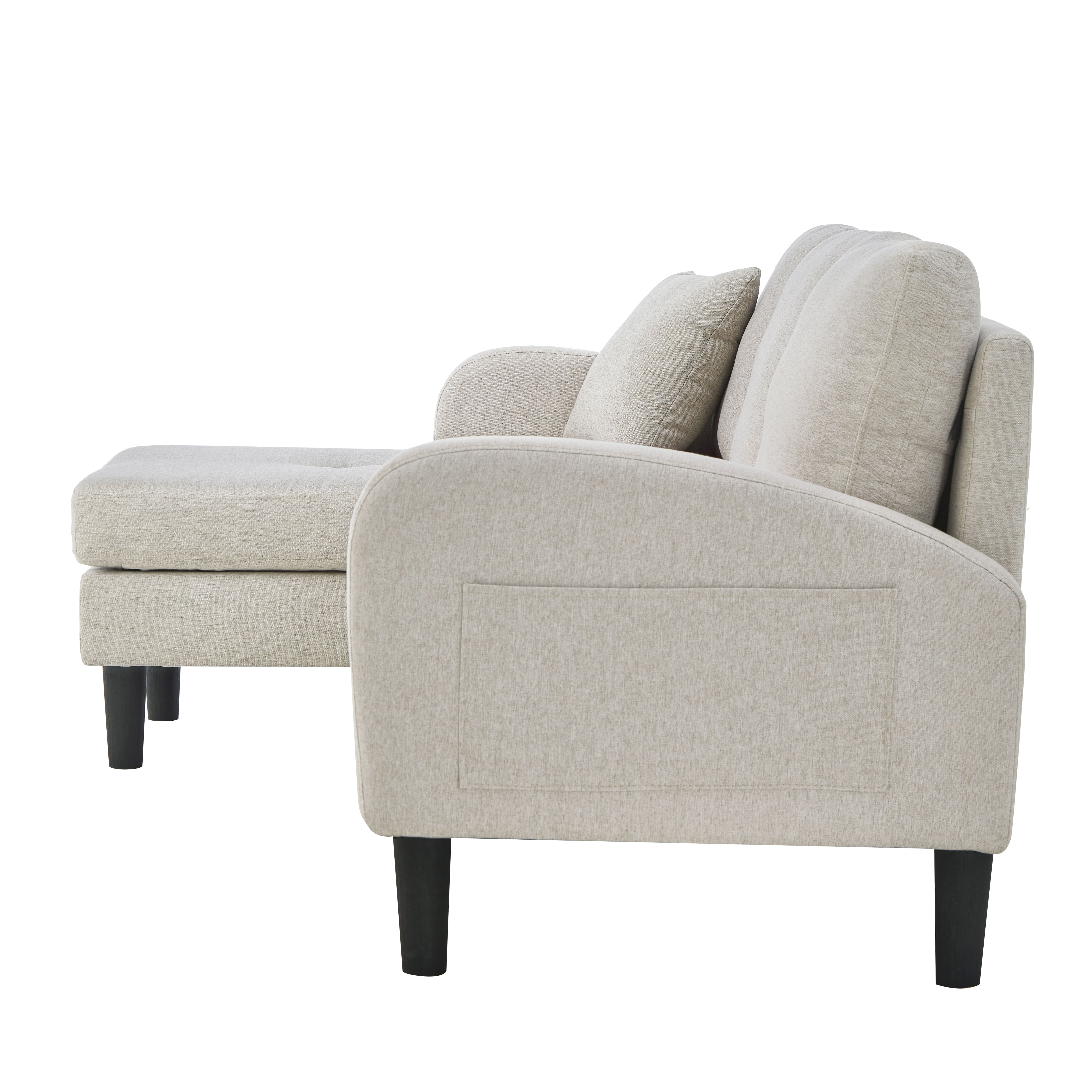 Divano angolare con chaise longue - 3 posti - tessuto cotone e lino - Beige grigio + bianco - 9