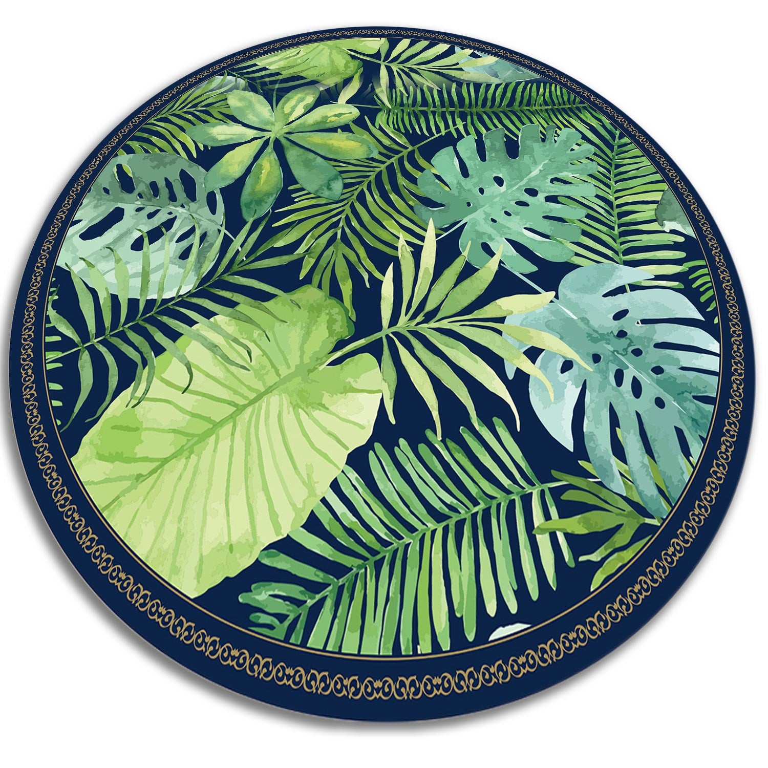 Chodnik winylowy okrągły, tropikalne liście zielone botaniczny styl naturalnej dekoracji 60x60 cm – Tulup