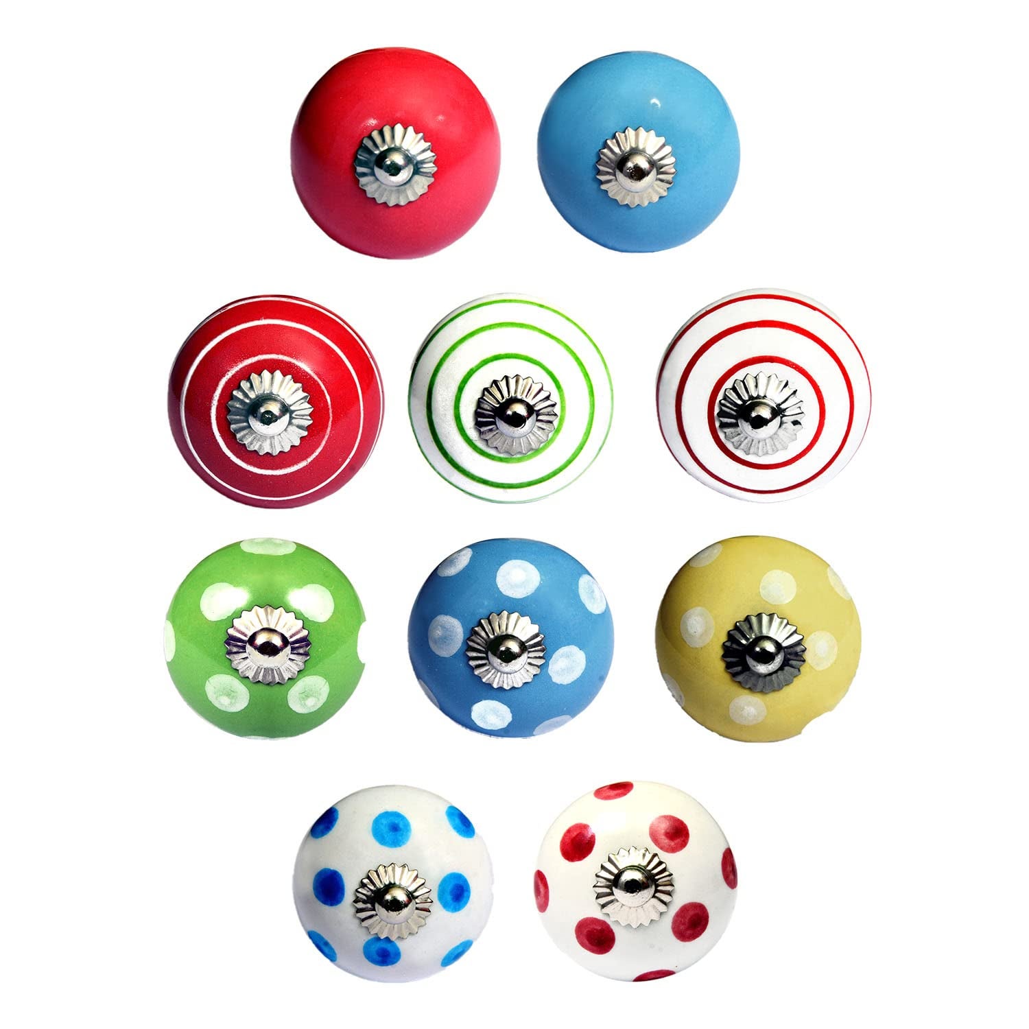 Juego De 12 Pomos De Cerámica Hechos A Mano - Diseños Surtidos Pintados A Mano (Negro, Gris, Azul) - Tiradores Para Cajones Y Armarios