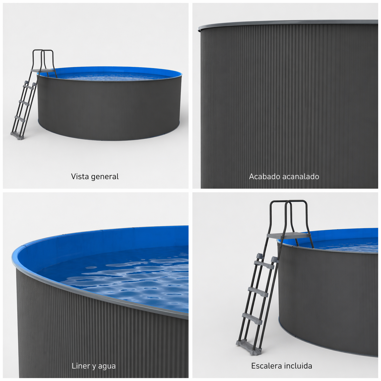 Piscina elevada redonda em aço antracite sem obras 460 x 120 cm - 4