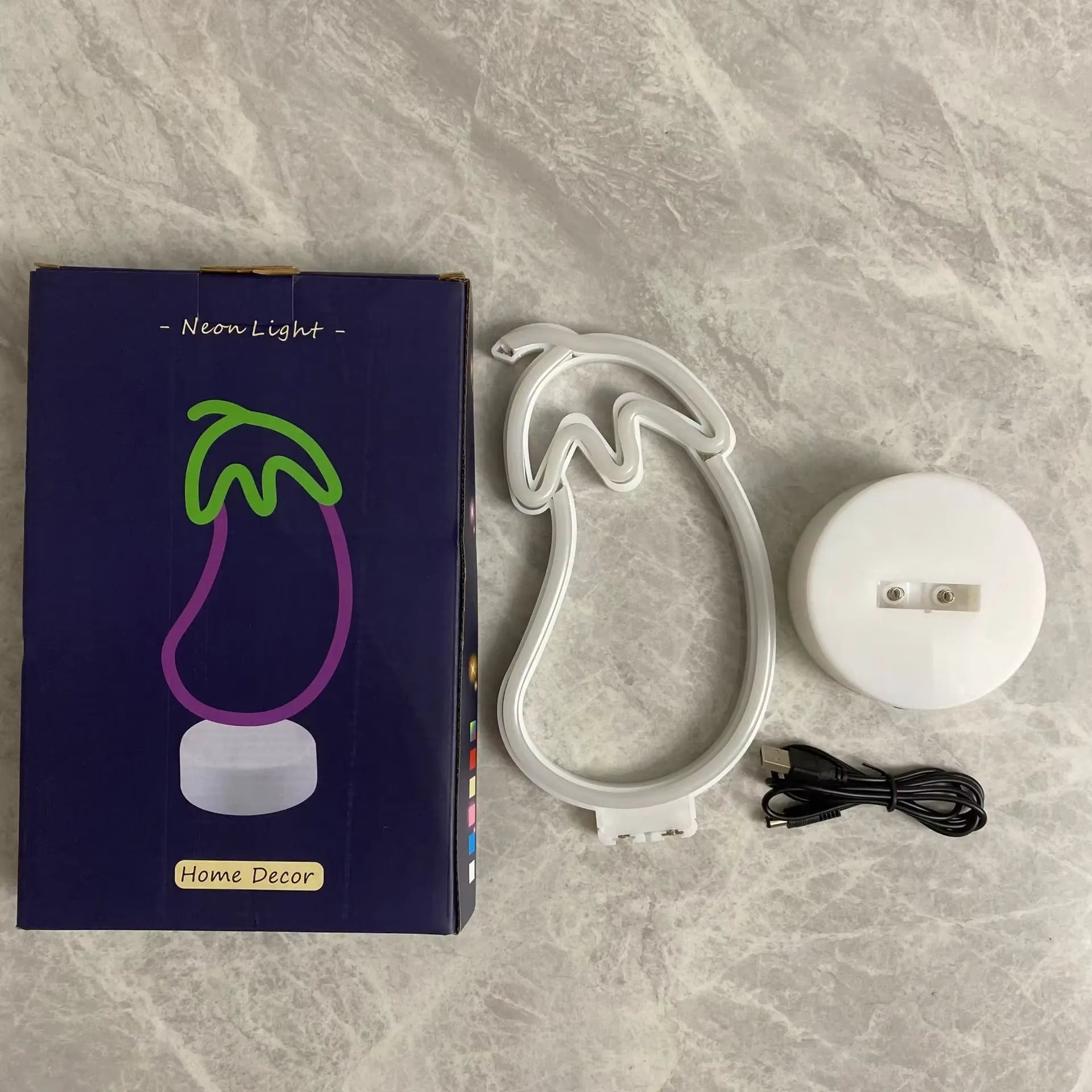 Insegna Luminosa A LED A Forma Di Melanzana, Alimentazione A Batteria O USB, Per Decorazione Casa E Festa, Luce Viola E Verde - 3