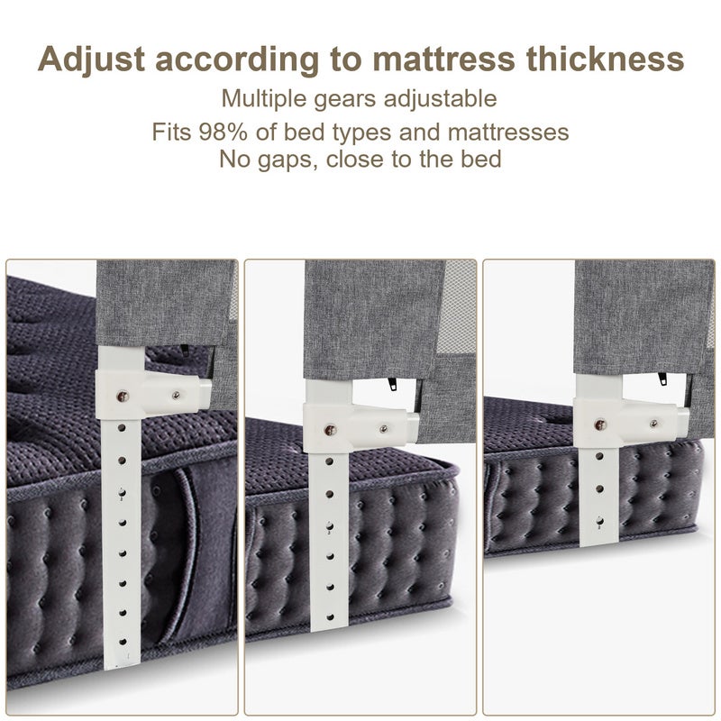 Barrière de lit anti-chute 200 cm Hauteur réglable de 64 à 96 cm Avec filet aéré Pour de nombreux types de lit - 3