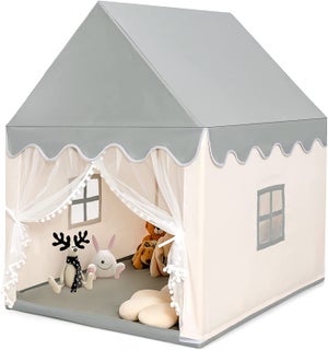 Tente Enfant 2 En 1,Cabane Intérieure Princesse Avec Tapis Rembourré, Lumières & Drapeaux, Espace Jeu/Décoration Chambre, Idéal Pour Enfants 3-10 Ans(130x120x100cm