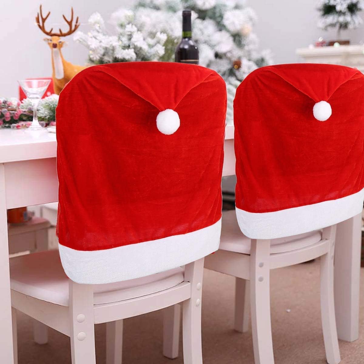 Set De 4 Housses De Chaise Père Noël - Déco De Noël En Feutre Rouge, Pour Table De Fête, Réutilisables
