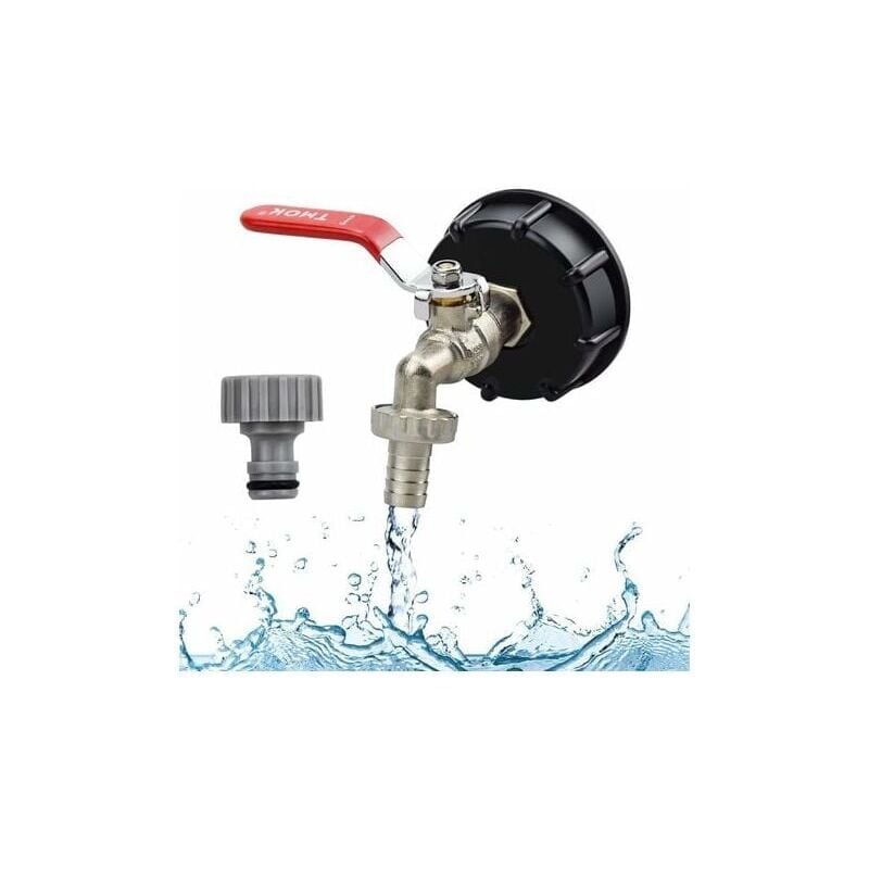 Zawór do zbiorników 1000L do zbierania wody deszczowej - Adapter IBC 1/2 gwint - Korek mosiężny PP 60mm - Złącze do węża ogrodowego
