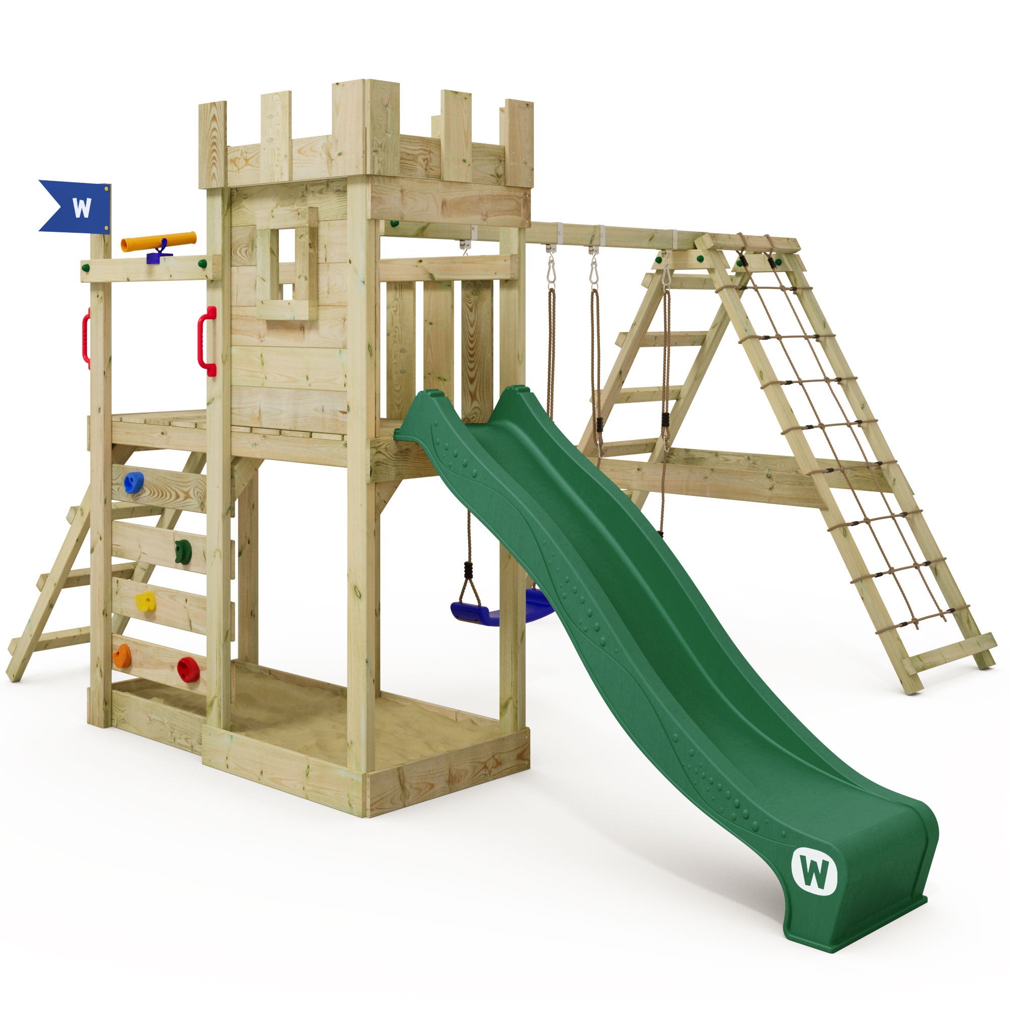WICKEY Tour de jeux DragonFlyer en bois avec toboggan anthracite, extension escalade et château pour enfants | Leroy Merlin WICKEY Tour de jeux DragonFlyer en bois avec toboggan anthracite, extension escalade et château pour enfants | Leroy Merlin