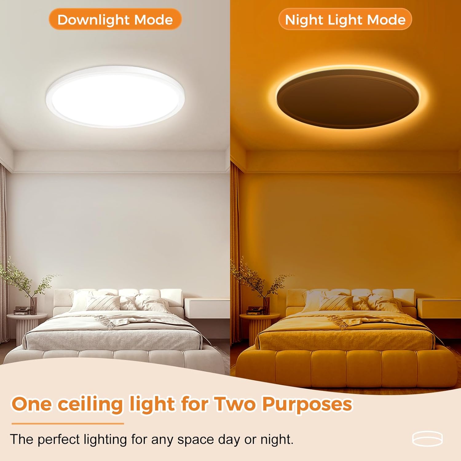 Plafonnier LED Dimmable, Lampe de Plafond 24W 2800LM avec Télécommande, 1800K Veilleuse de Couleur Chaude, 3000K-6500K Luminaire Plafonnier Rond Ø30CM - 3