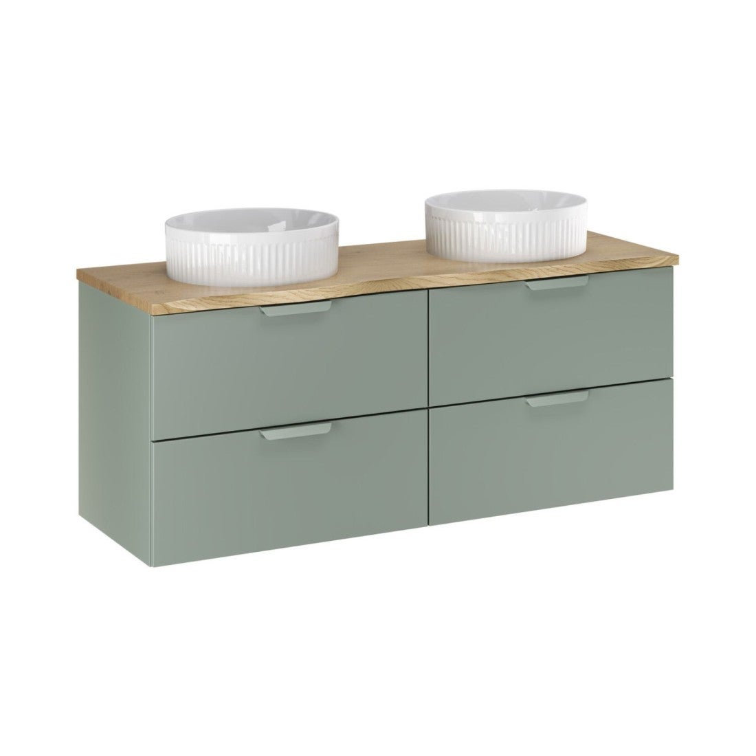 Conjunto de baño suspendido oster 60cm: mueble bajo lavabo con cajones en verde salvia + lavabo empotrado blanco