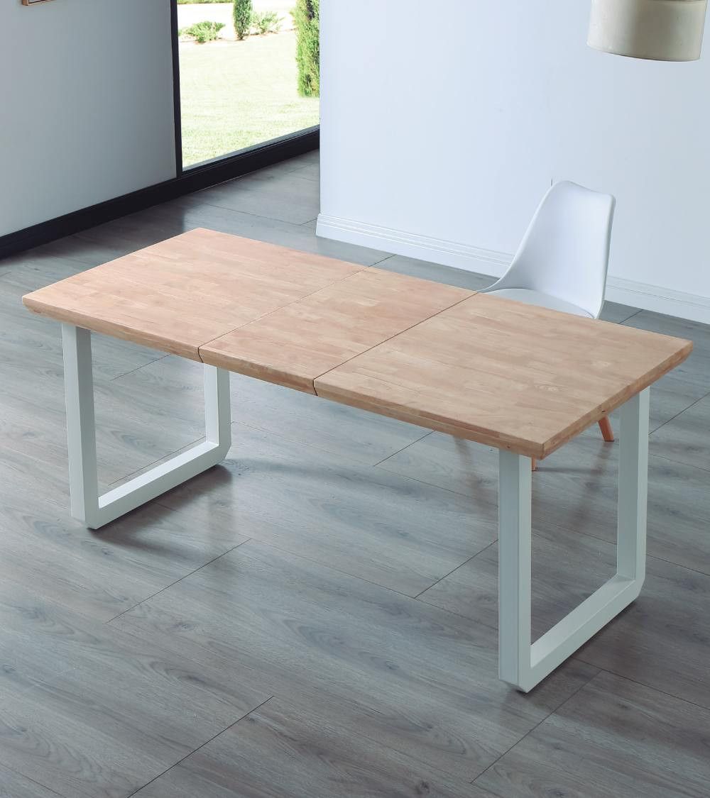 Mesa comedor extensible JACK, estilo industrial, de 140 hasta 220 cm ancho patas metalicas en blanco Roble Nordish - 6