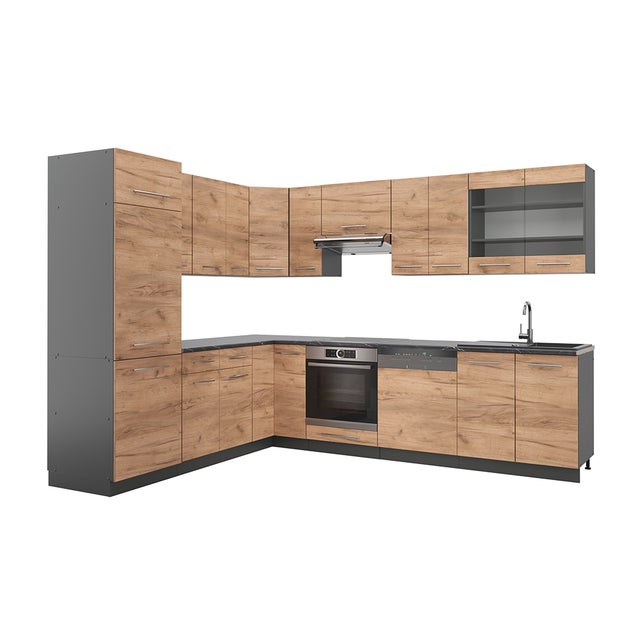 Vicco Cuisine en angle Fame-Line, Chêne doré/anthracite, 227x287cm , PT Anthracite