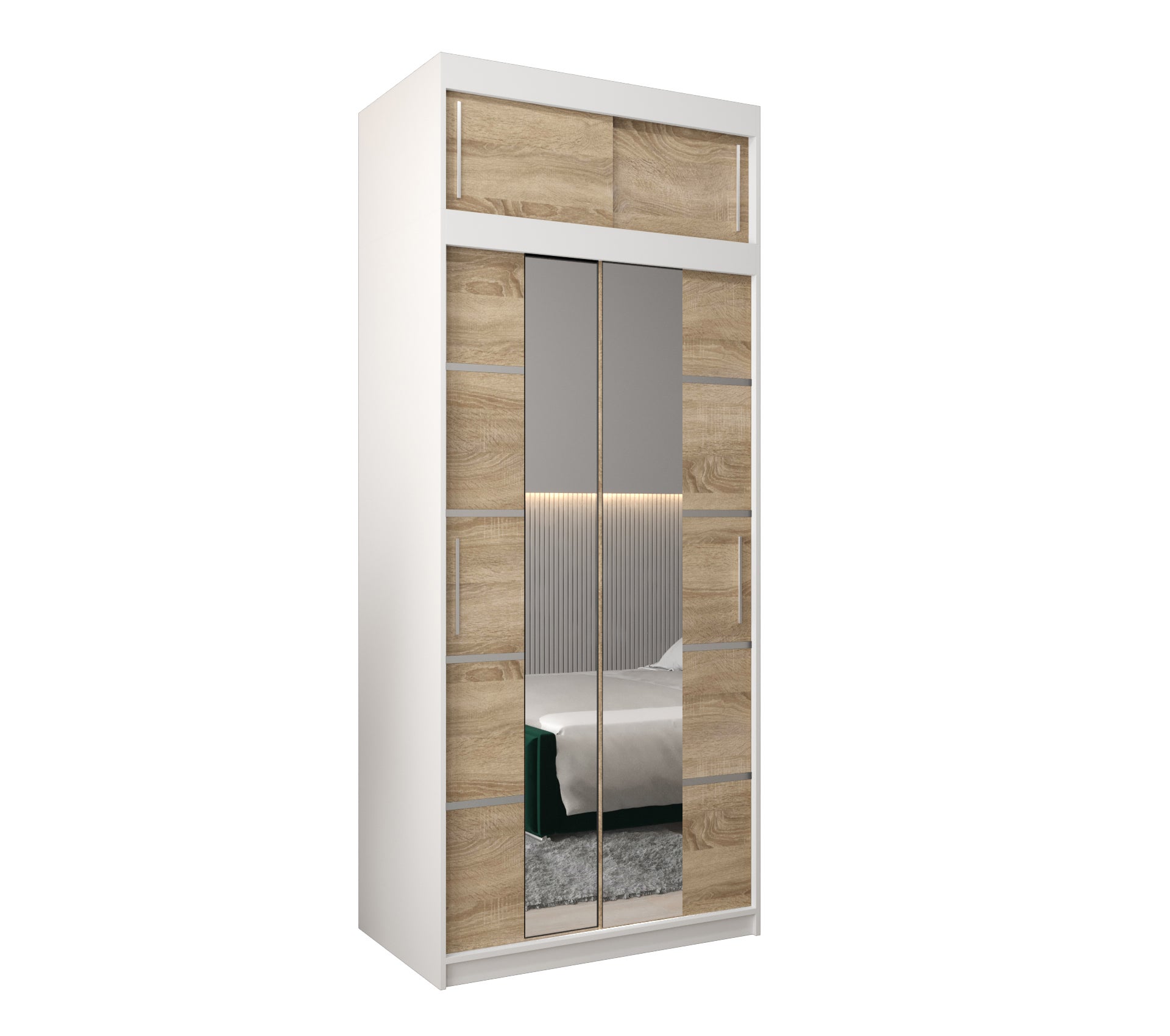 Szafa przesuwna z nadstawką garderoba Verona 4 100 x 62 x 240 cm Biały + Sonoma - Abiks Meble