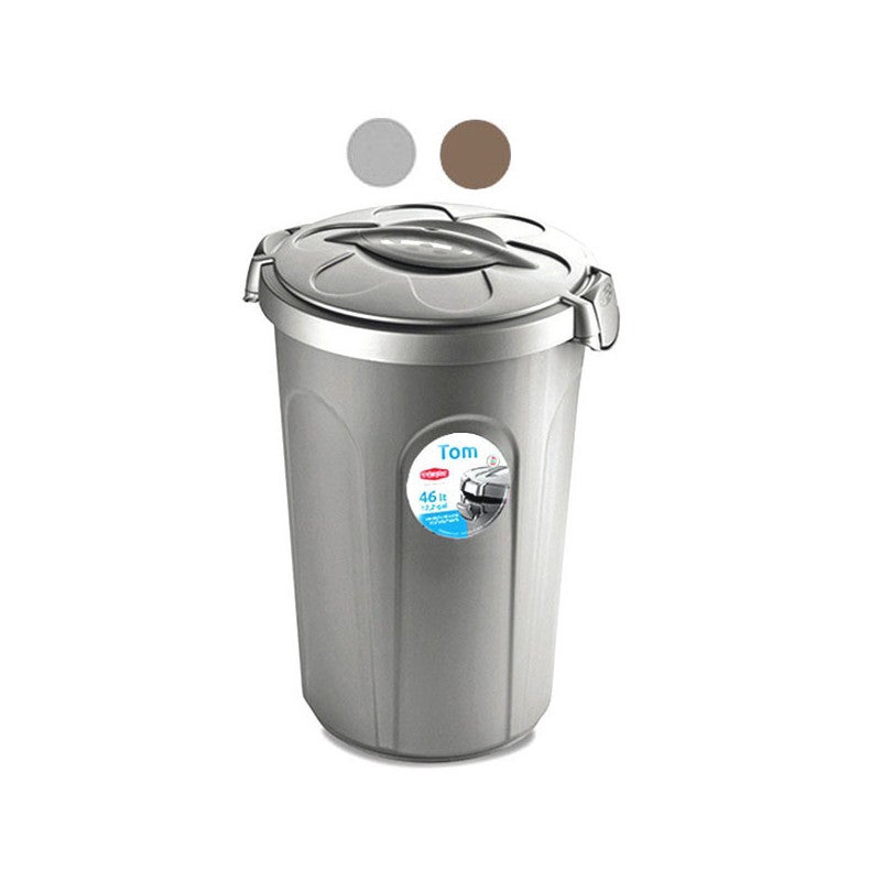 Kosz TOM Stefanplast z pokrywą zaciskową, model 70500, kolor srebrny, do przechowywania i zbierania