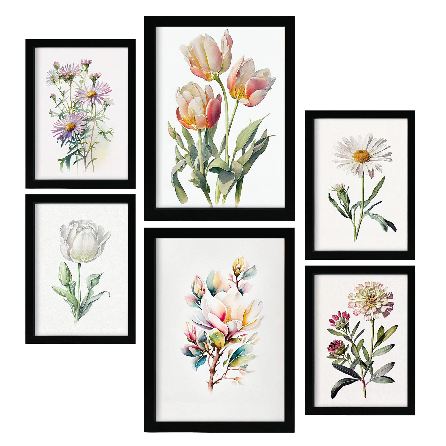 Nacnic posters de flores pastel ilustraciones de naturaleza y botánica con temas florales sobre fondo blanco para la a4 & a3 marco negro