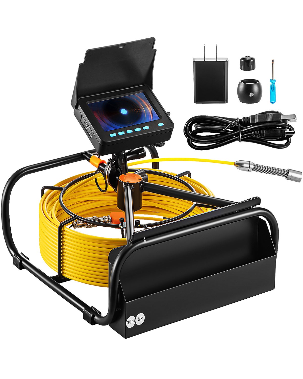 Kamera kanalizacyjna 30 m 4,3" Kamera kanalizacyjna z 6 regulowanymi diodami LED Karta 16 GB VEVOR