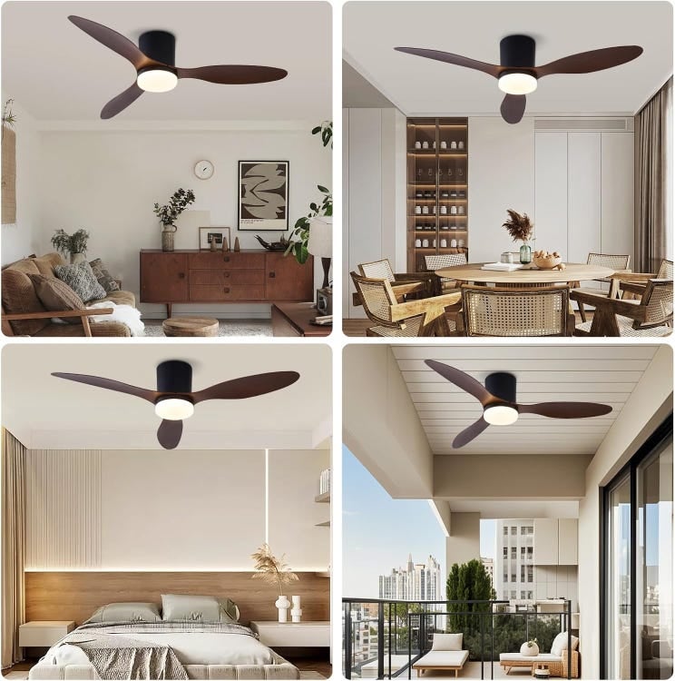 Ventilateur de plafond avec lumière, télécommande/contrôle par application, 6 vitesses de ventilation, minuterie, gradation continue (132 cm) - 8