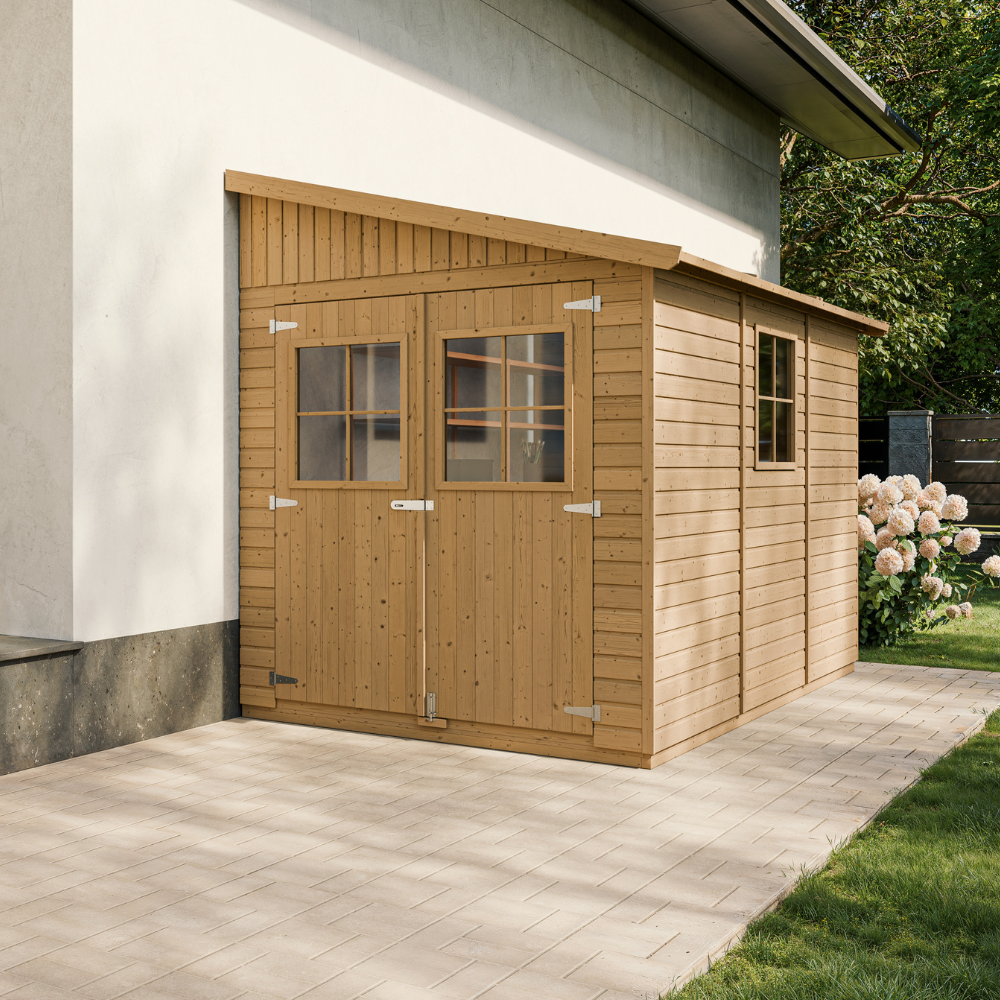 Abri de Jardin en Bois Naturel (sans paroi latérale)- Stockage extérieur avec fenêtres- H243x216x318 cm/6 m2 - TIMBELA M339 - 5