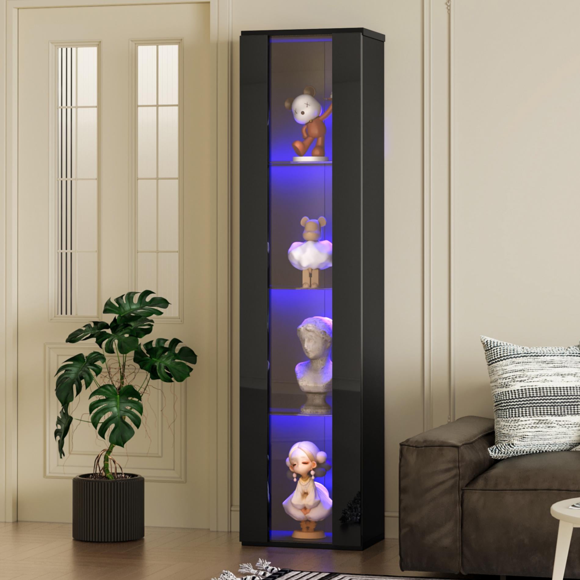 Wielofunkcyjna witryna LED 40×29×170 cm – nowoczesny ekspozytor z kolorowym oświetleniem, pilotem i akrylowymi panelami - 2