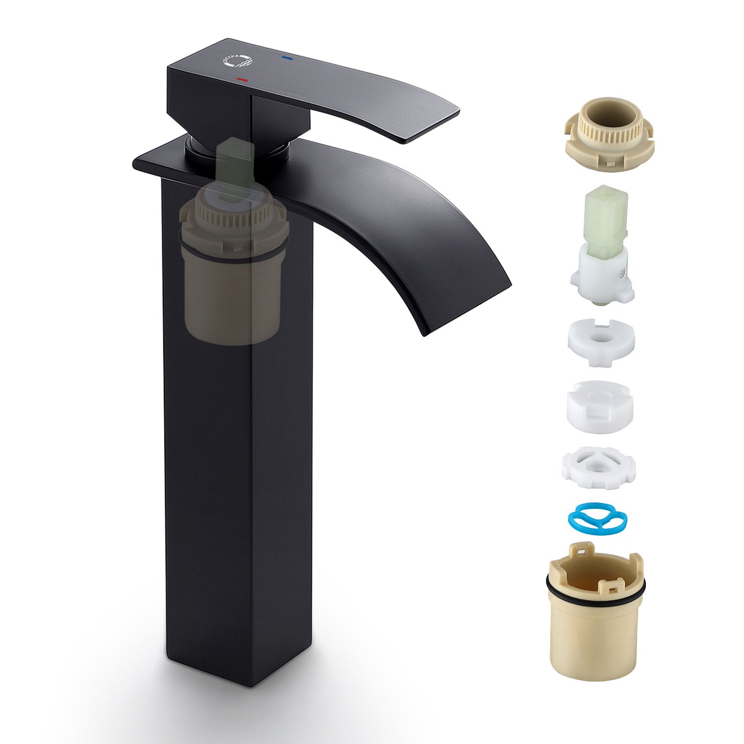 Cecipa max Mitigeur de lavabo en Cascade Noir et vasque robinet lavabo Acier inoxydable Robinet vasque Carré Haut Bec,EU Modèle - 3