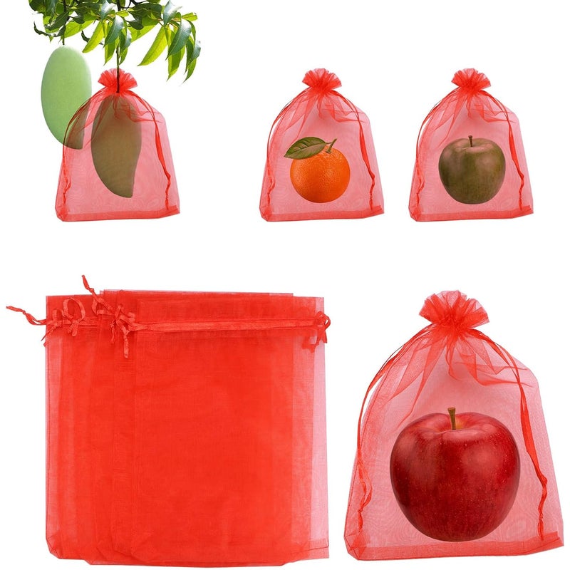 Zestaw 100 worków ochronnych na owoce – 15 x 20 cm, ze sznurkiem ściągającym, do owoców i kwiatów (czerwony)