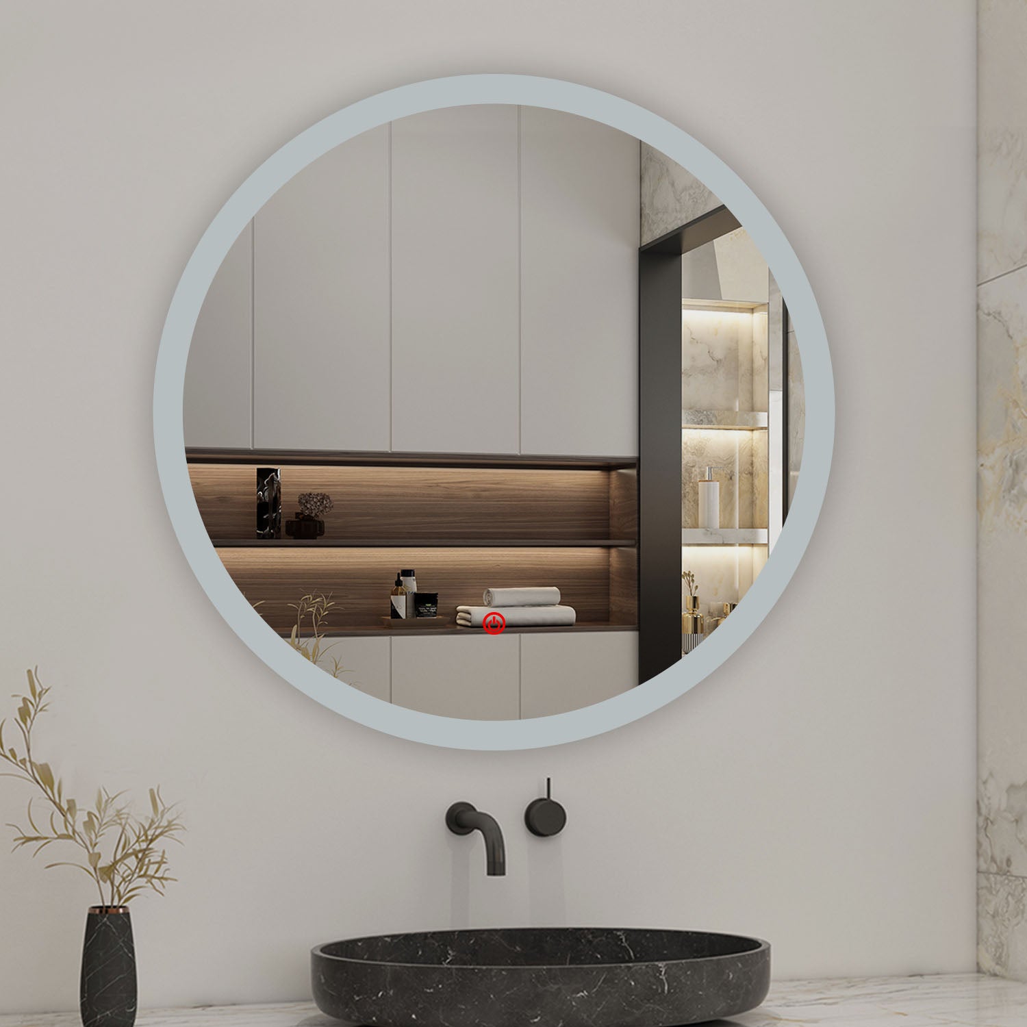 Miroir arrondi salle de bain, Miroir art décor chambre, Miroir rond anti-buée avec éclairage, Miroir étanche, Diamèter Φ: 60 cm - 2