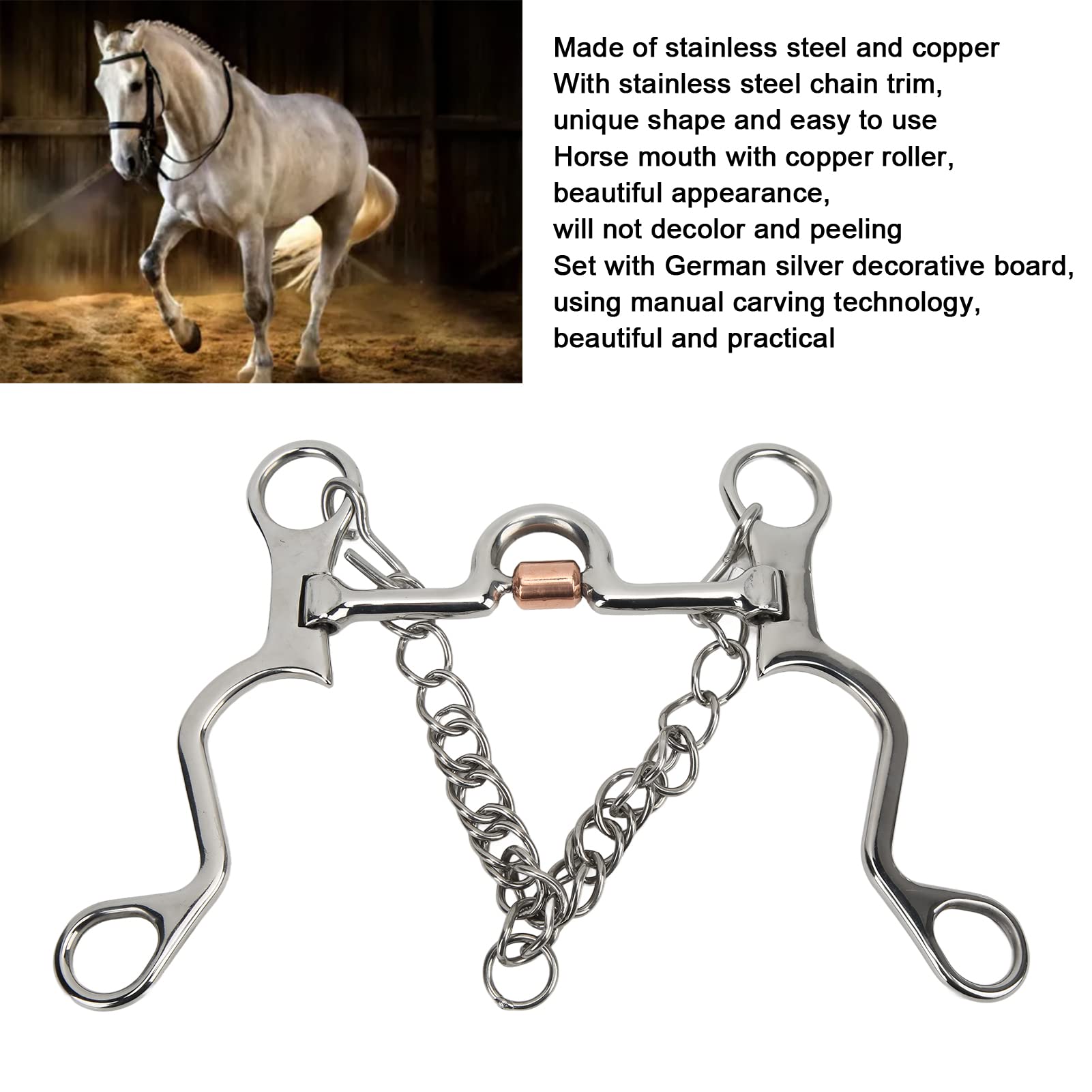 Tnfeeon Morso per Cavallo, Morso Pelham in Acciaio Inossidabile per Equitazione (130 MM