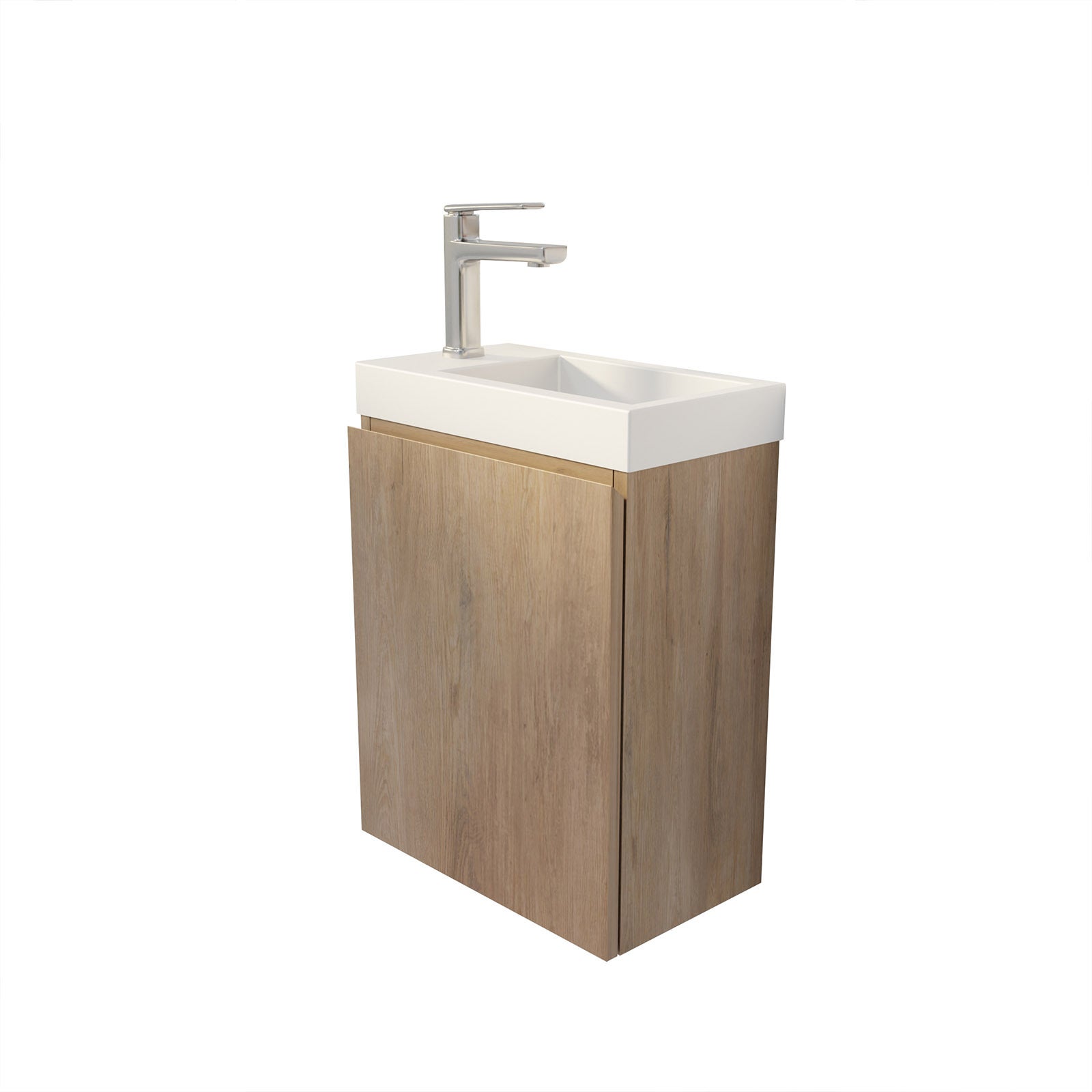 Meuble Lave Mains Décor Bois 40x50x22 cm avec Vasque en SMC Blanche - ELEMENTARY - 3
