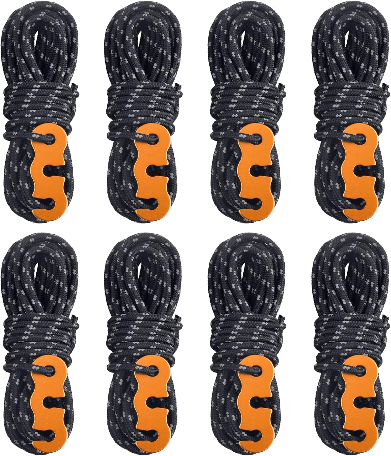 Lot de 8 cordes réfléchissantes en nylon pour bâche de camping, 4 mm x 4 m, cordes réfléchissantes avec tendeurs en aluminium pour camping, randonnée, auvent, tentes (4 m, jaune