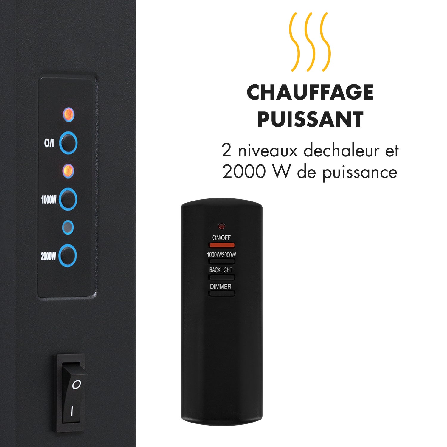 Cheminée électrique murale - Klarstein - 2000 W - cheminée électrique encastrable avec telecommande - effet flamme LED - 4