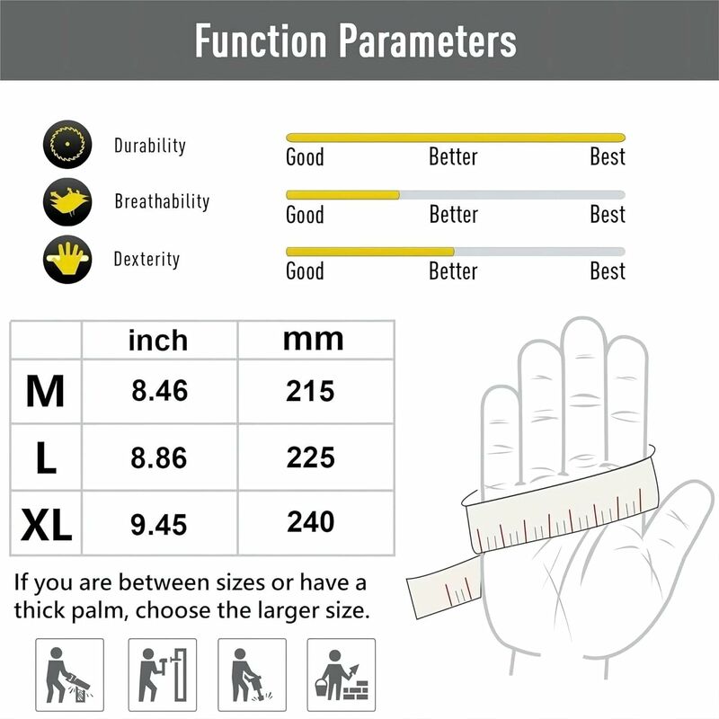 2 Paires(M) Gants de Travail Resistant Gant Anti Coupure Gant de Travail ProfessionelsGant de Jardinage Homme Femme pour La Construction Manutention B - 4