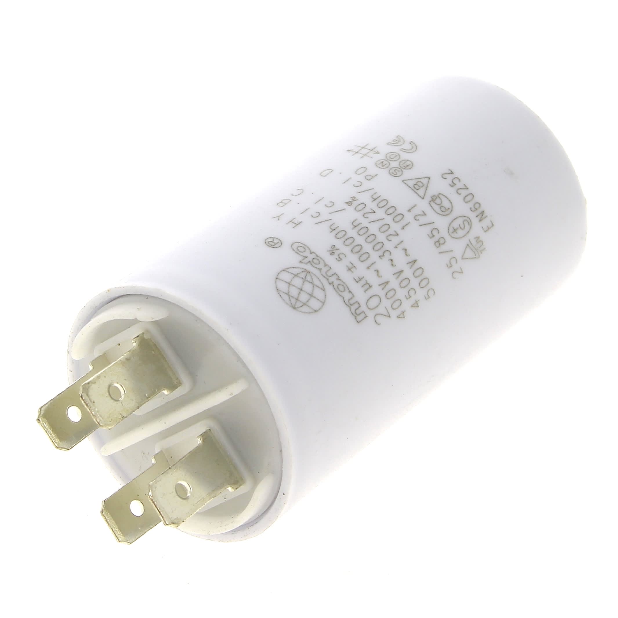CONDENSATORE 20 UF 450VAC CON FASTON PARTENZA MOTORE LAVATRICE 12AG012
