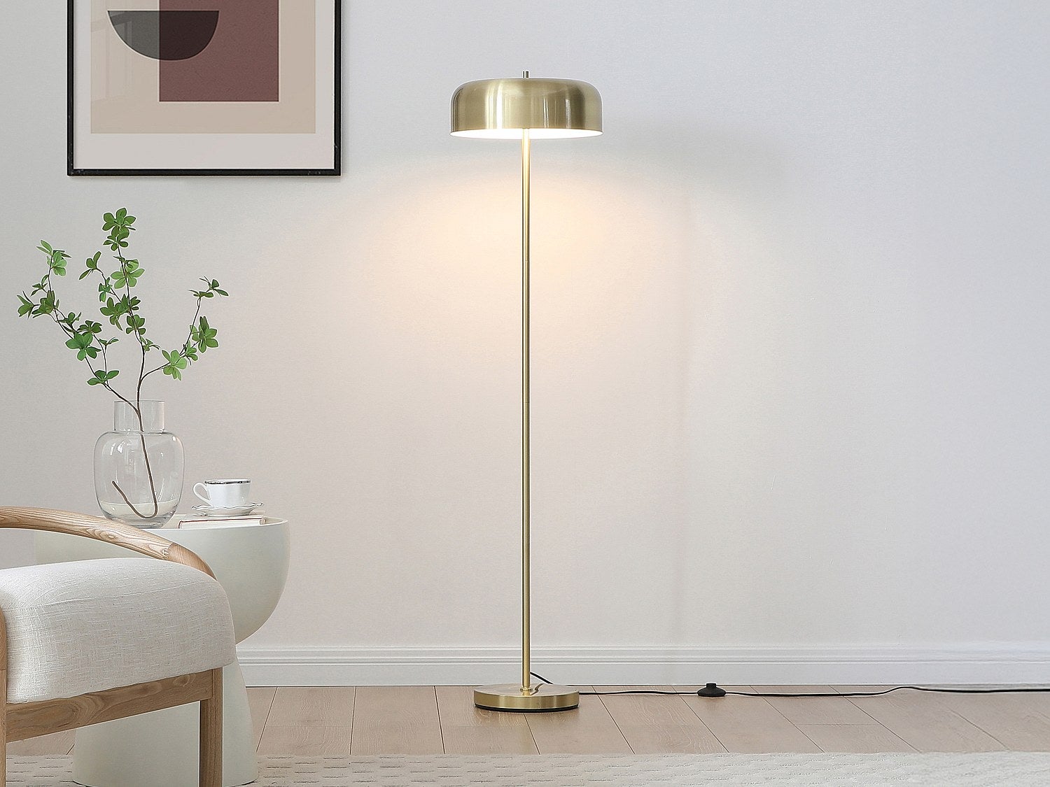 Lampa stojąca grzybek w szczotkowanym złotym mosiądzu śr.35 x wys.150 cm - CATAVI