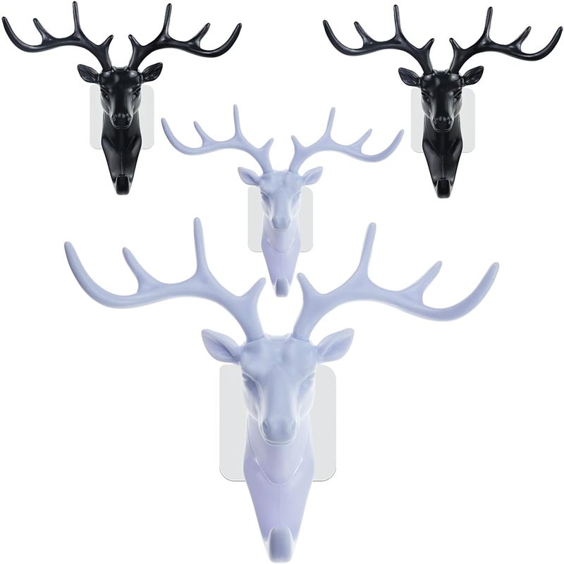 Zestaw 4 haczyków w kształcie głowy jelenia, bardzo mocne samoprzylepne haczyki z przyssawką do kuchni, sypialni za drzwiami, łazienki (2 kolory)