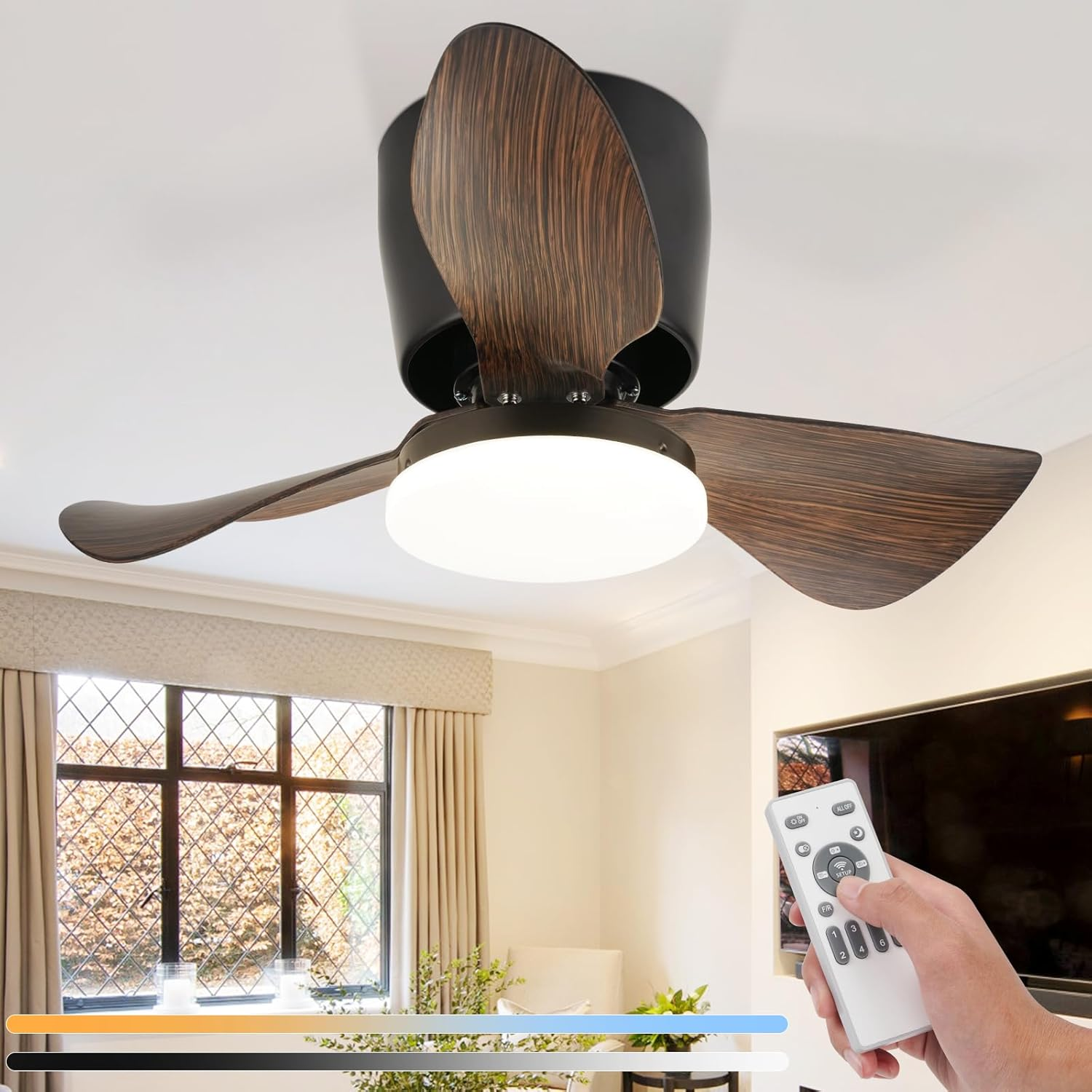 Dimmerabile Plafoniera Con Ventilatore Da Soffitto Moderno Ventilatore Da Soffitto Con Luce Ventilatore 6 Velocità Reversibile Ventilatore Telecomando Silenzioso Ventilatore Ledfiore Timer-Black
