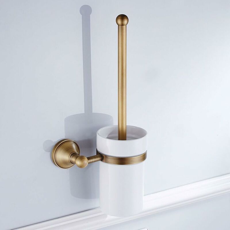 ZOLGINAH Brosse de Toilette en Laiton Antique Ensemble de Porte-Brosse avec Un Tasse en Ceramique - 4