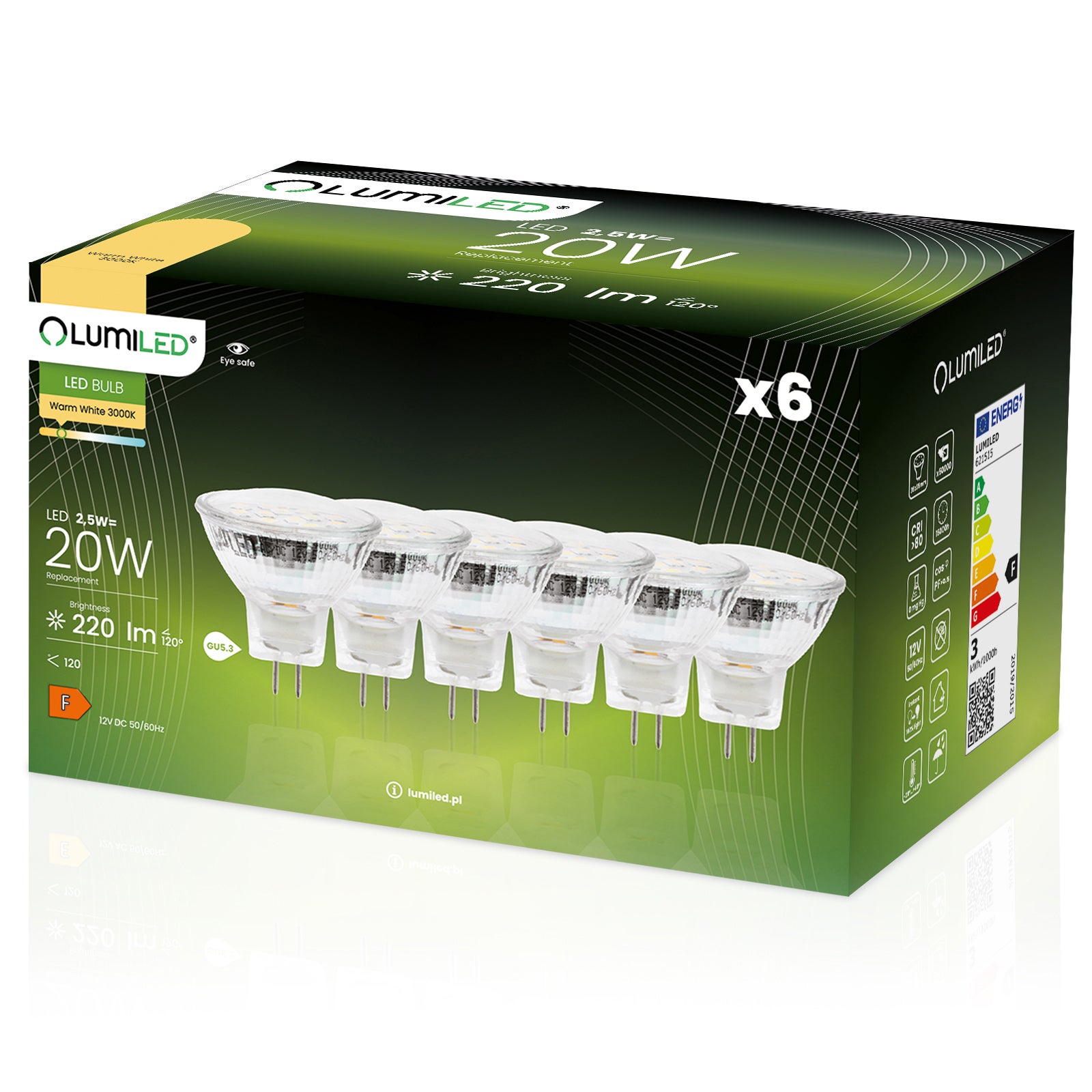 Żarówka LED Lumiled GU4 Reflektor MR11 220lm 3000K Ciepła biel 120st 12V 6 szt.