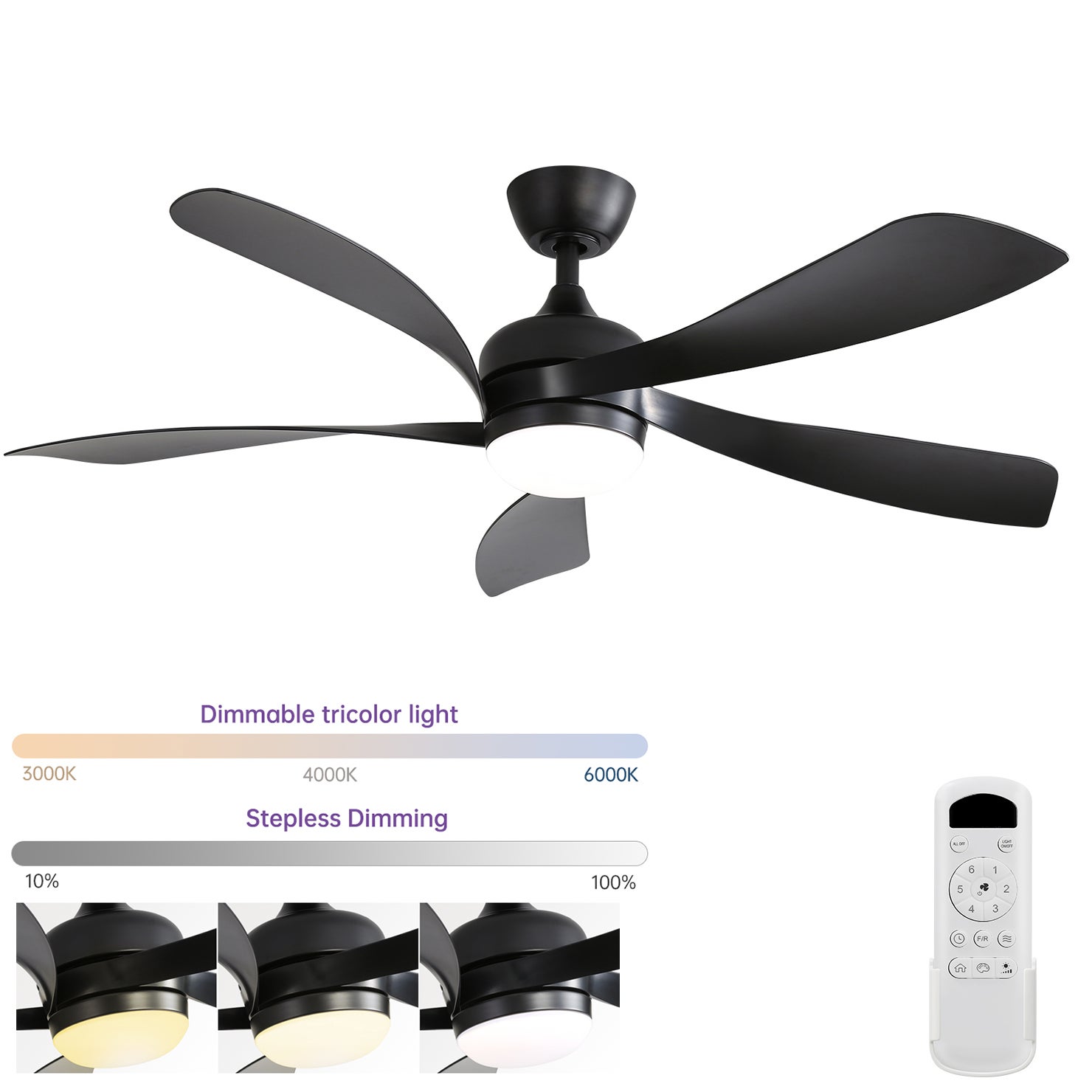 Ventilateur de Plafond de 132 CM avec Lumière Télécommande Ventilateur Ventilateur de Plafond de 132 CM avec Lumière Télécommande Ventilateur