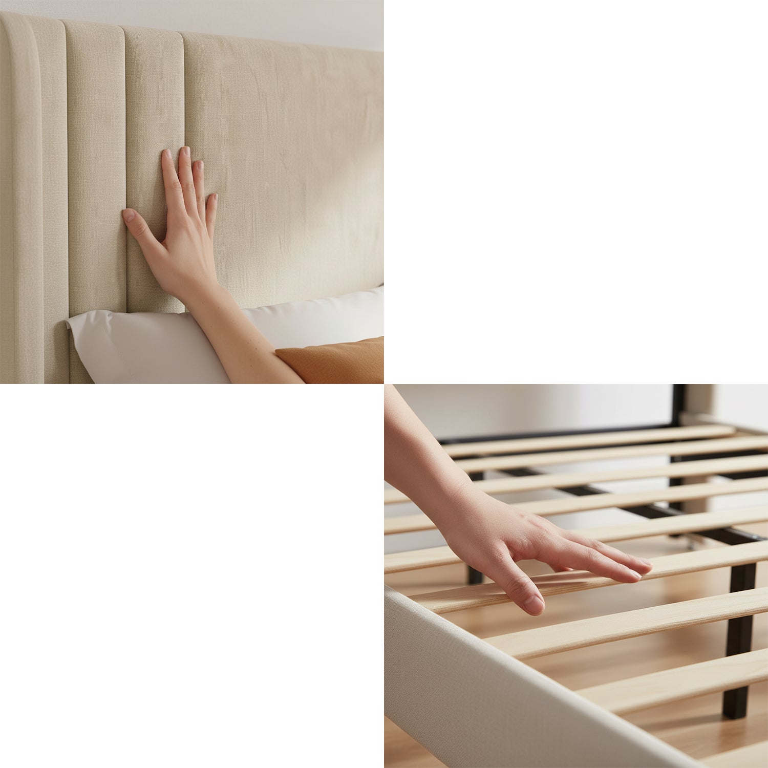 Lit 140x190 cm, COZY, sommier à lattes, tissu en lin, cadre de lit double 140x190, lit adulte 140x190, beige - 5