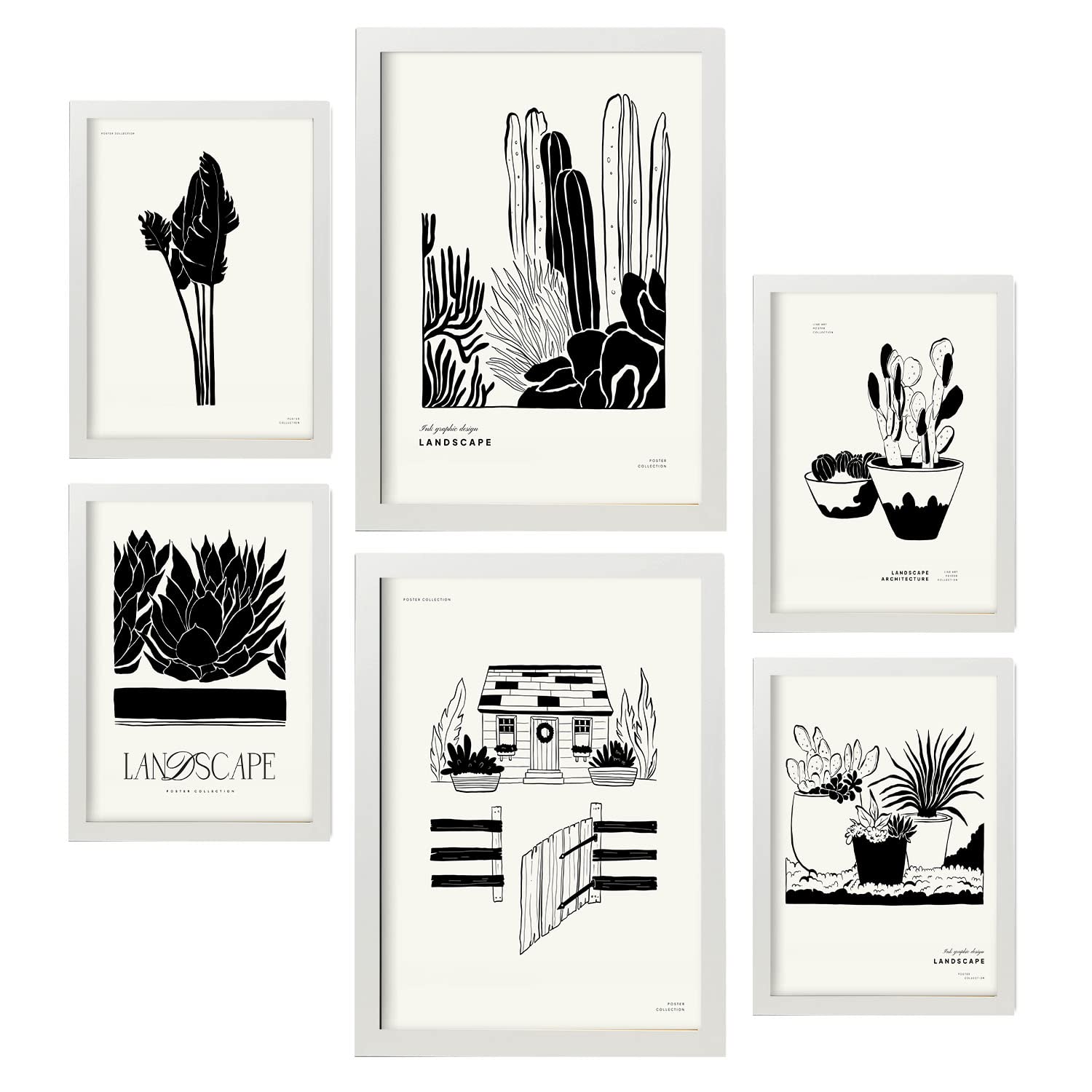 Nacnic set de 6 posters en tinta negra patrio trasero láminas artísticas y abstractas para el diseño y tamaños a3 & a4 marcos blancos