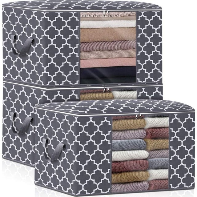 Sacs de rangement de 100 L, lot de 3 grands conteneurs de rangement pliables pour vêtements, couvertures et literie, avec poignées renforcées