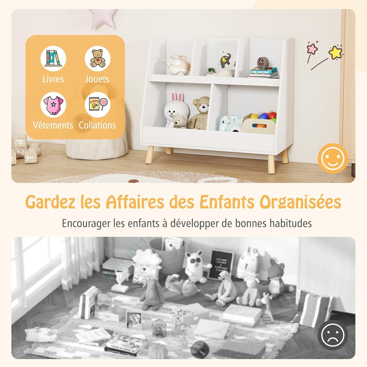 Meuble de Rangement Enfant, Bibliothèque Enfant en Bois à 2 Niveaux pour Livres Jouets, 5 Cubes Etagère de Présentation pour Chambre, Salle de Jeux - 4
