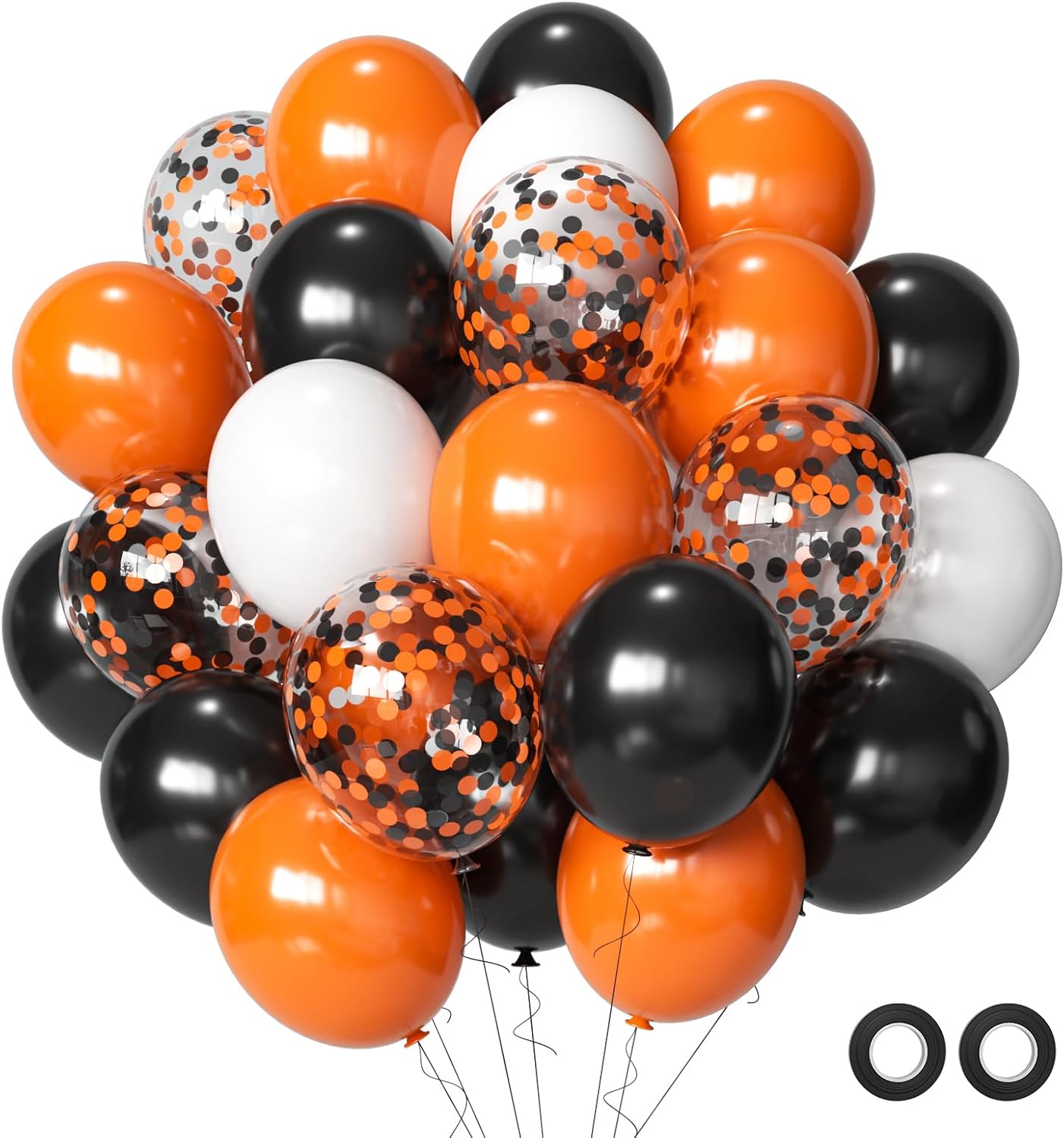 Set baloane Halloween, 50 buc baloane din latex negre, albe și portocalii cu confetti, 12 inch, potrivite pentru petreceri festive