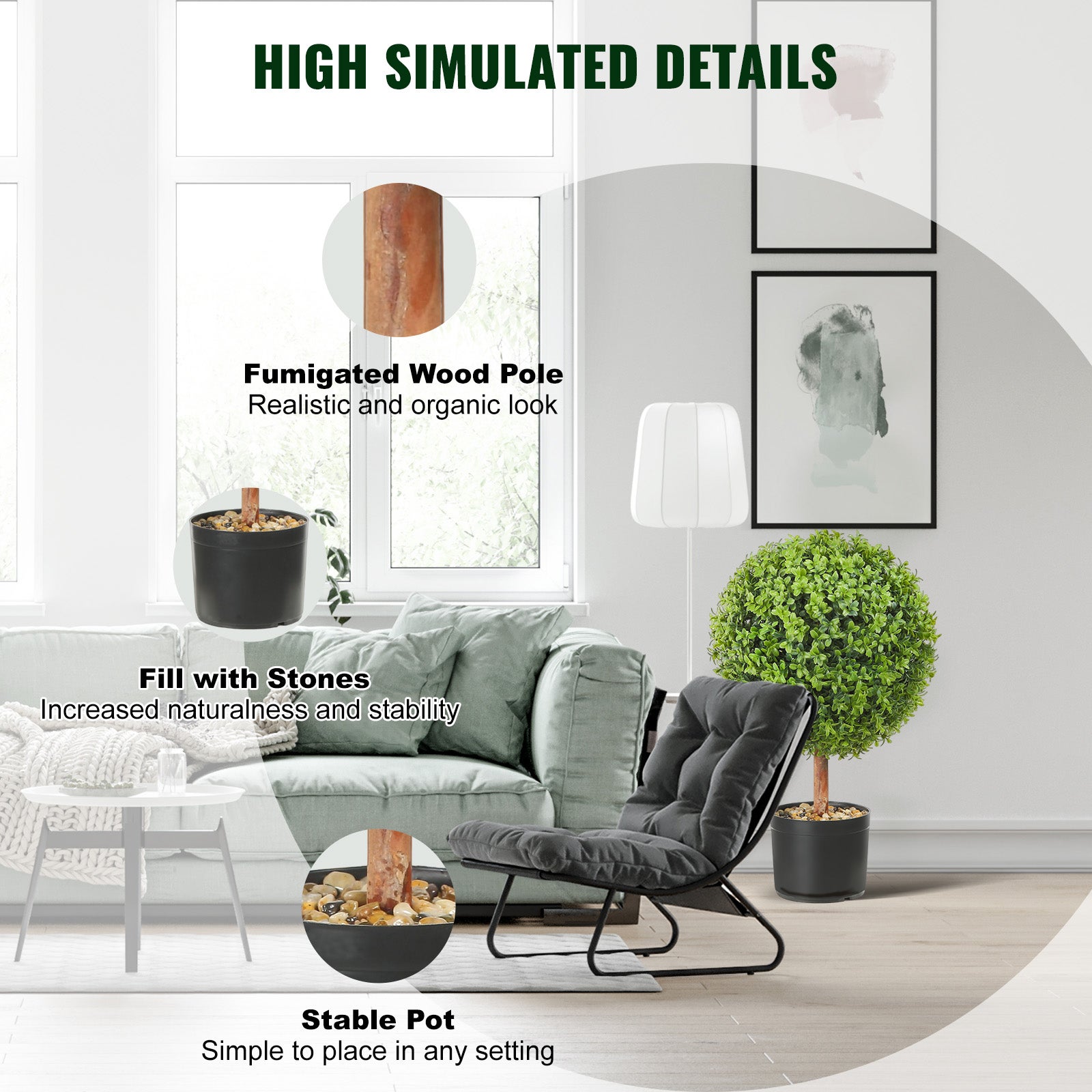 Topiari artificiali in legno di bosso SucceBuy (2 pezzi) Pianta finta a forma palla con fioriera Pianta finta verde da giardino Decorativa per esterni - 7