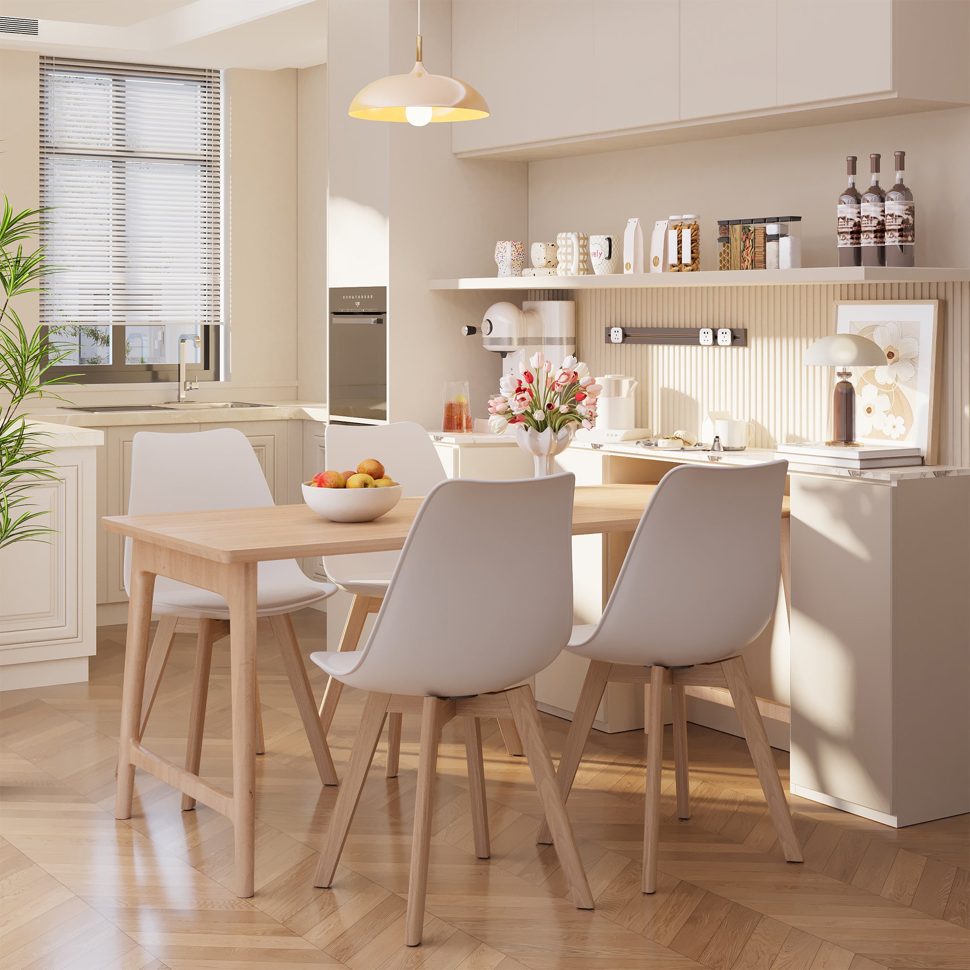 Chaise de cuisine 4 places blanc,design scandinave moderne,dossier ergonomique,pieds en bois massif,assise rembourrée imperméable - 2