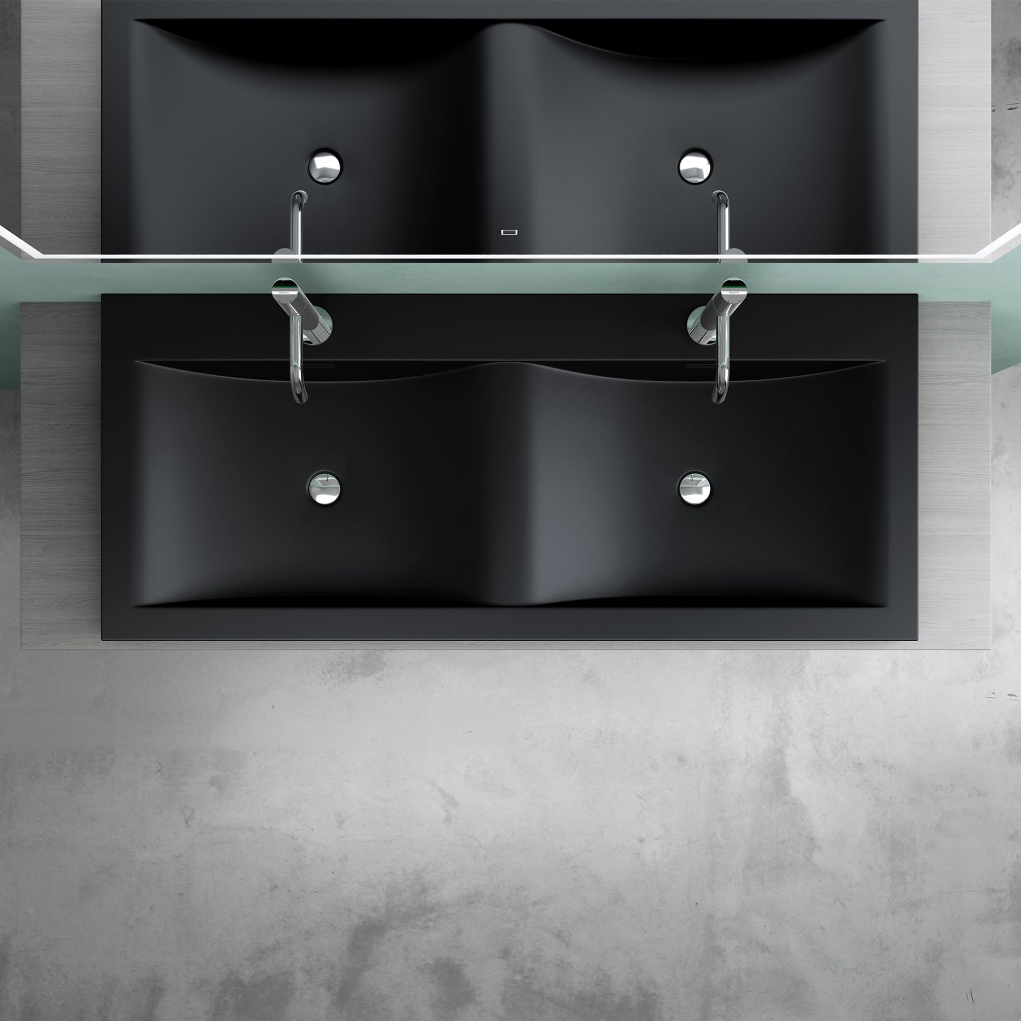 Mai & Mai Double Vasque à Encastrer Noir Lavabo 2 Vasques 120x48x12 cm Lave Mains Col03 Rectangulaire en Résine avec Trop-plein - 3