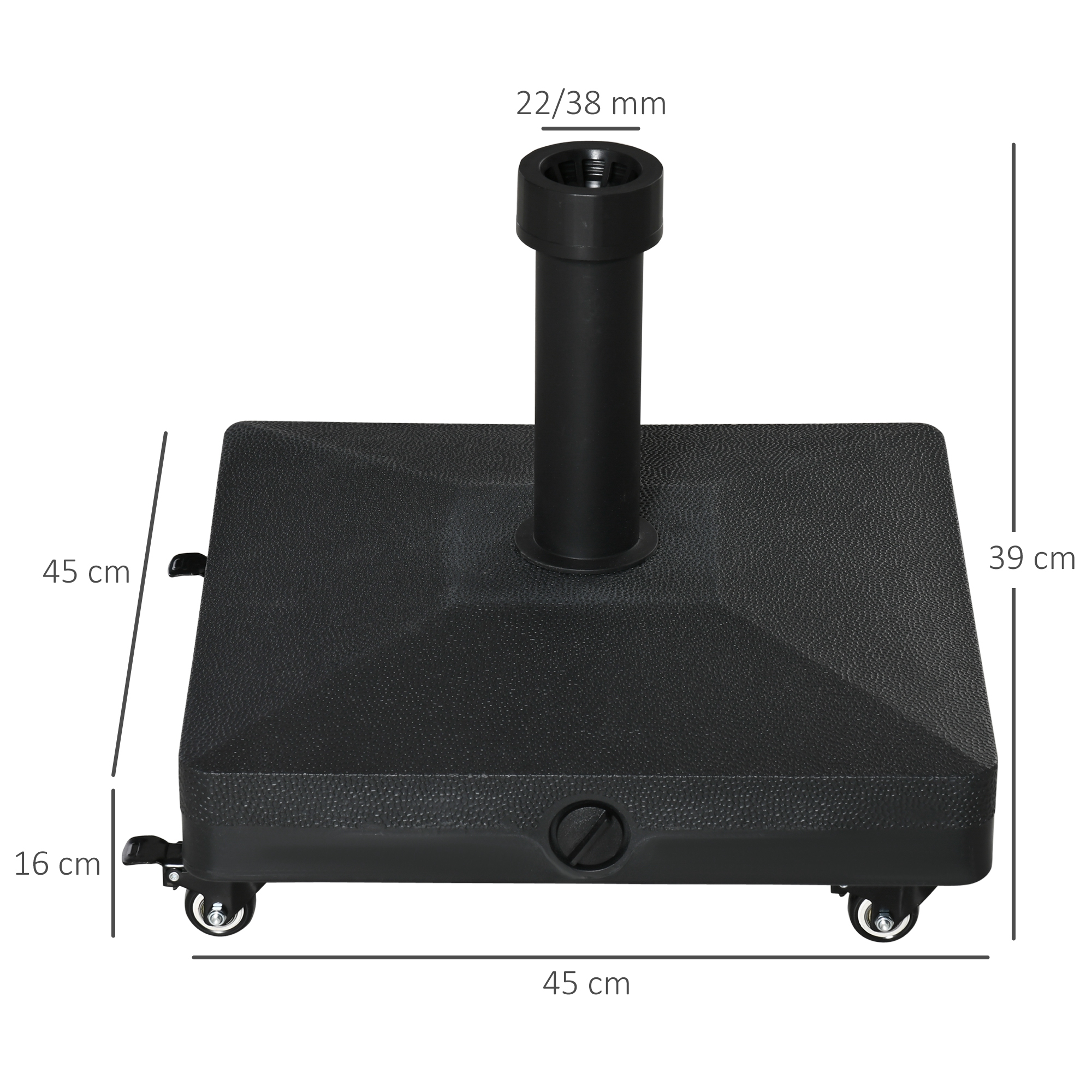 Base de sombrilla con 4 ruedas rellenable Outsunny 45x45x39 cm negro - 3