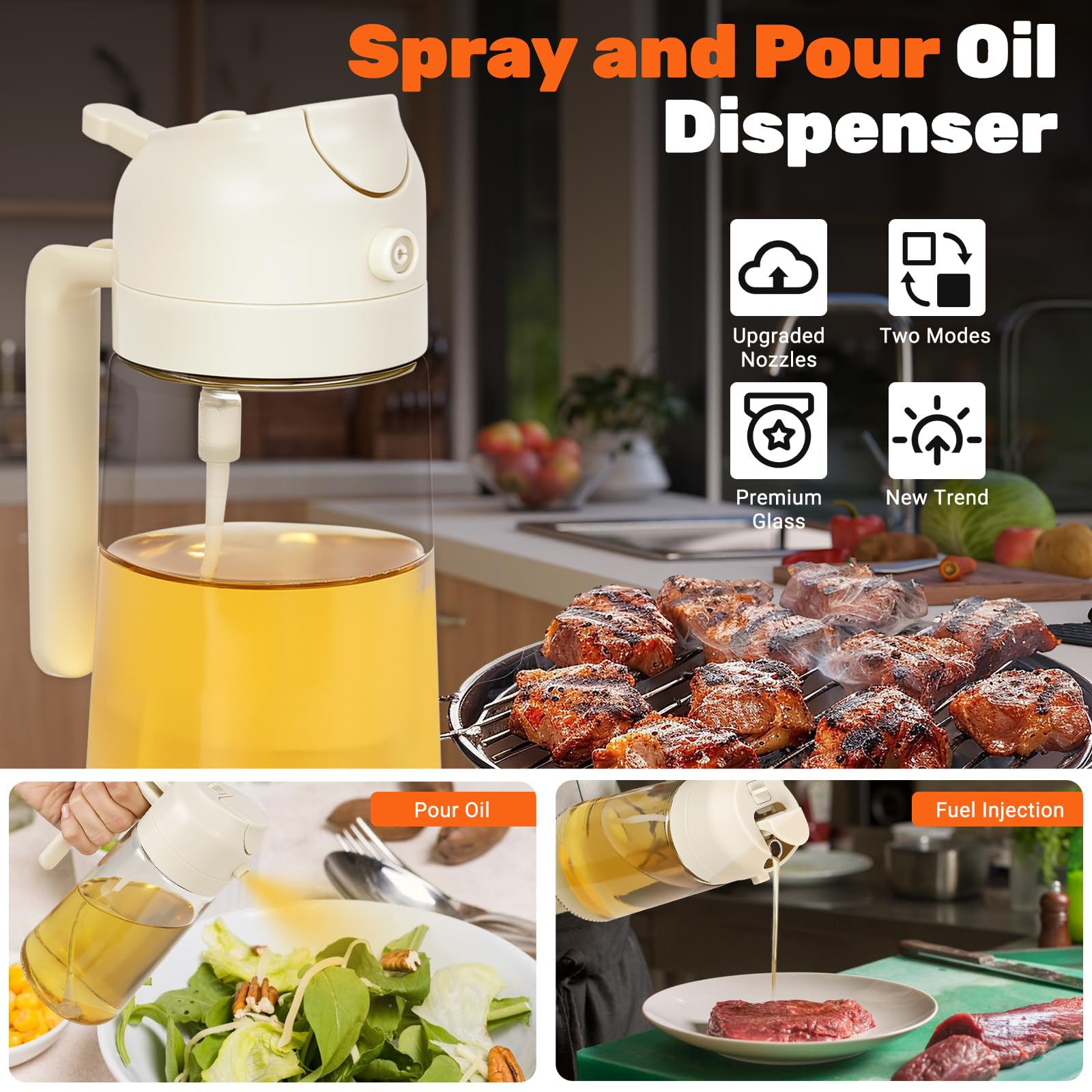 Spruzzatore Olio 2 In 1 Vetro 470 Ml - Per Cucina E Friggitrice Ad Aria