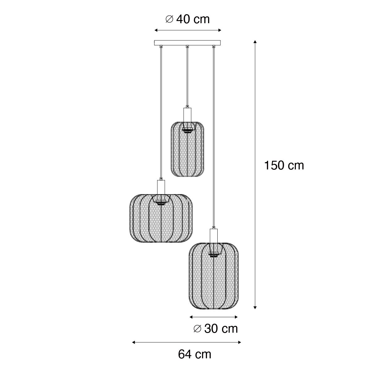 Suspension Japandi noire et dorée avec abat-jour beige 3 lumières - Pluni - 3