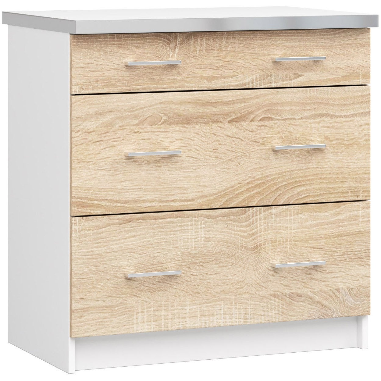 Szafka kuchenna AKORD LIMA S80 z blatem Biała 80 cm 3 szuflady kolor Dąb Sonoma mat 80x44,5x82 cm