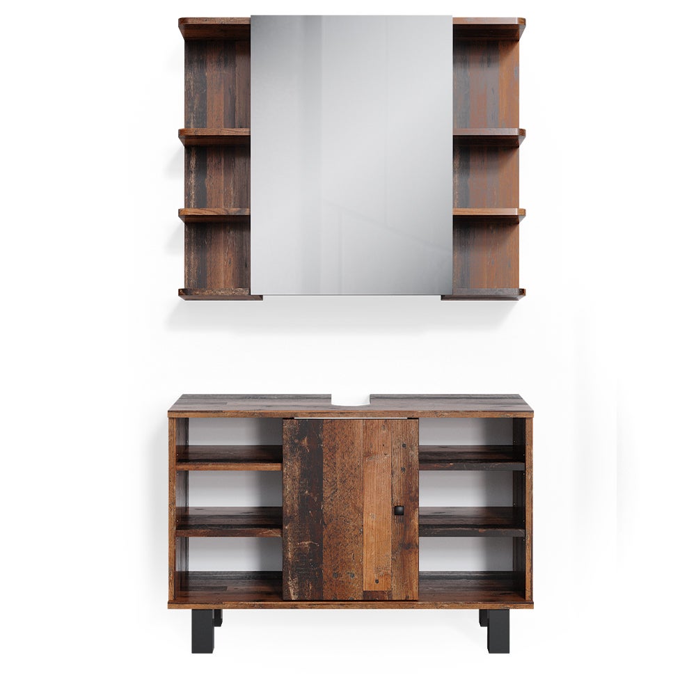 Vicco Zestaw mebli łazienkowych Fynn, Rustykalny dąb, 2 części, szafka dolna 80 cm