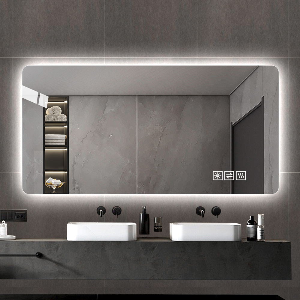 Miroir LED tactile 120x60 cm, 3 températures de lumière, en verre+métal, argent - 5